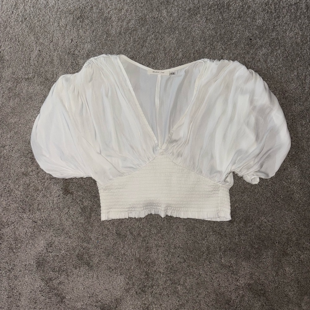 Mustard Seed White Puff Sleeve Ruched Blouse
